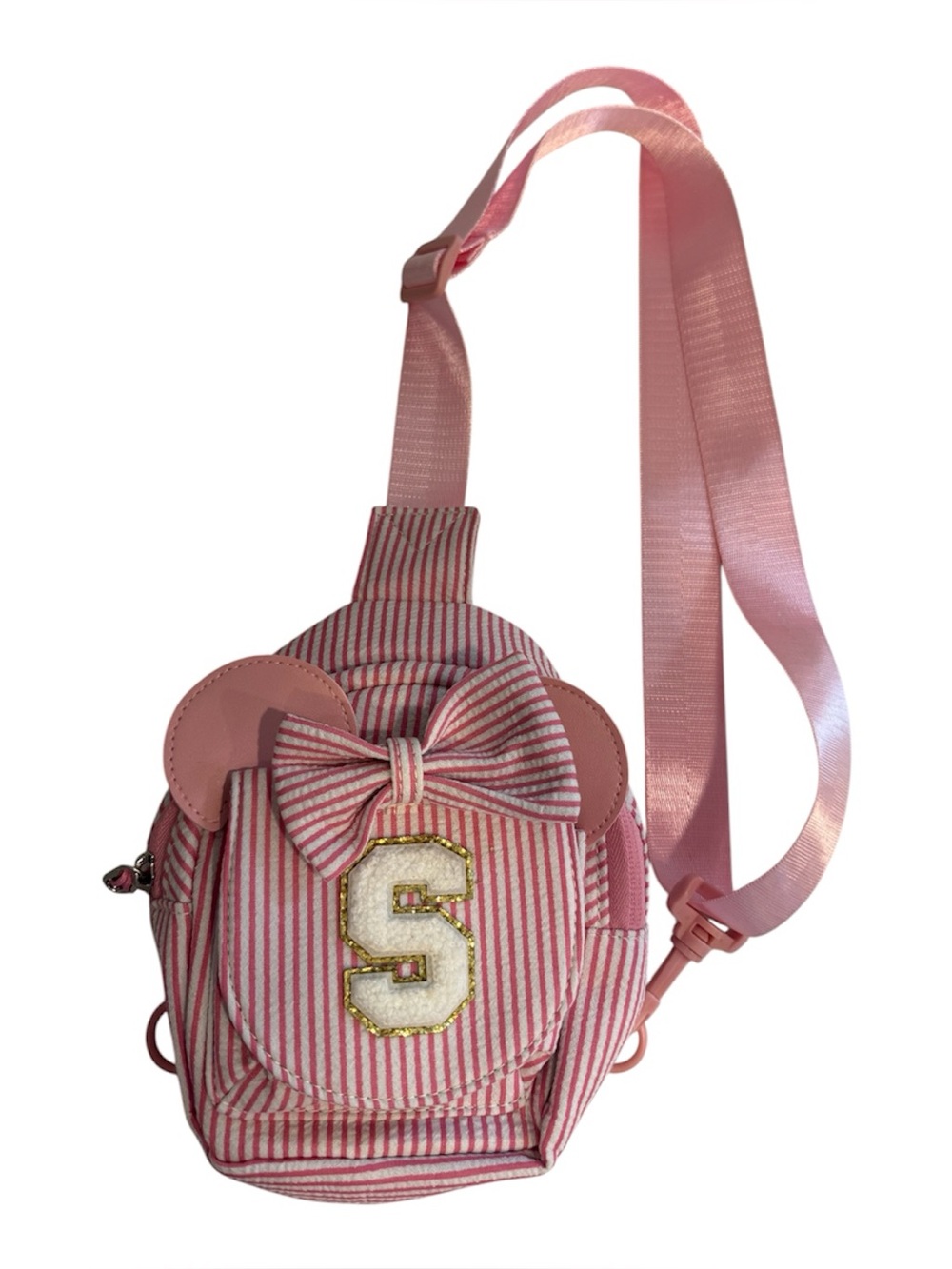 Pink Striped S Mini Crossbody Bag with Bow